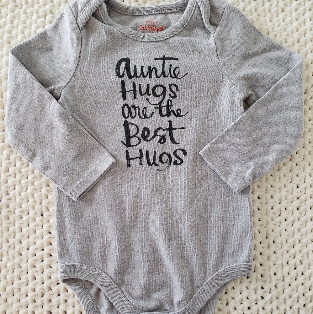 Baby girl gray long sleeve "auntie" onesie 12M